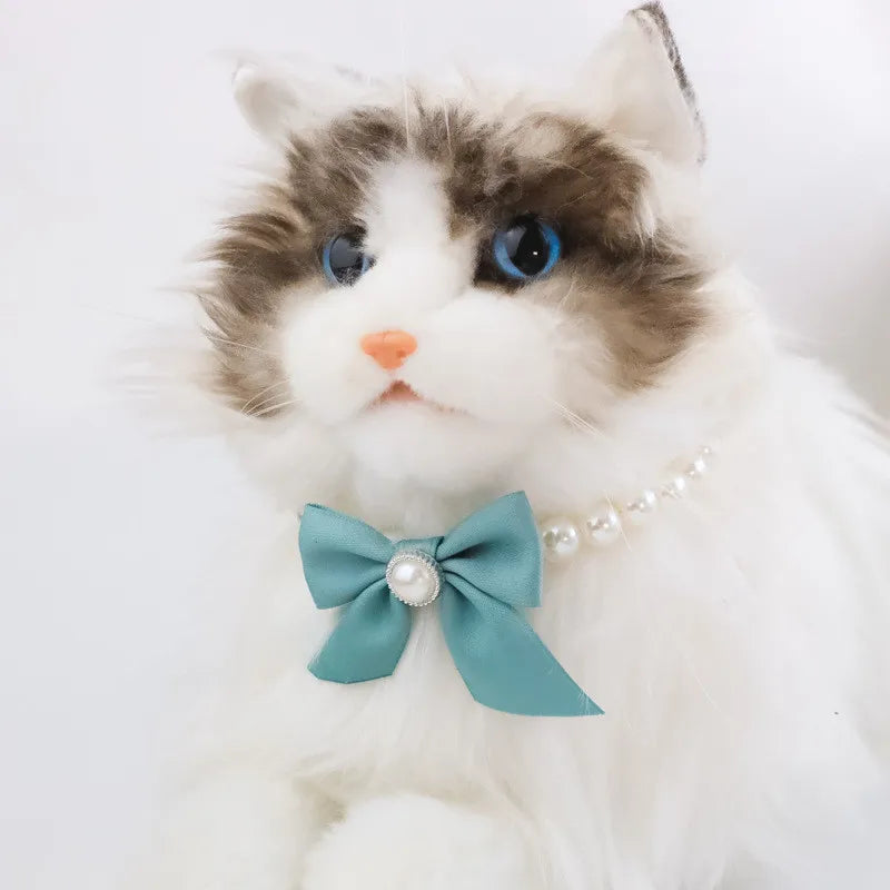 1Pcs New Pet Collar Pearl Bow Necklace Cat Jewelry Cute Collar Puppy Accessories Dog Chain Chihuahua Wedding Jewelry Stuff