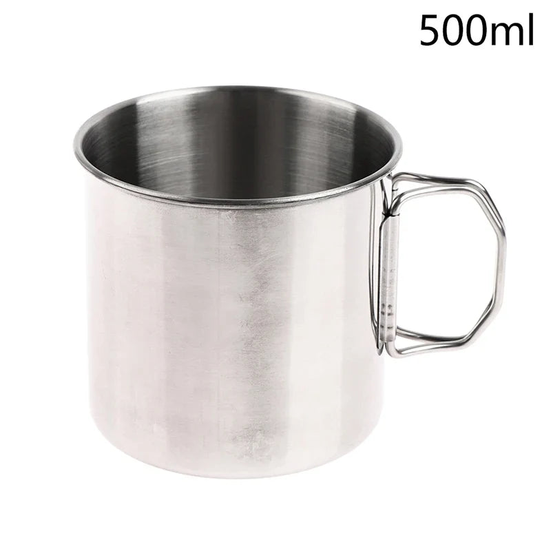 1Pc Stainless Steel Folding Handle Cup Portable Carabiner Cup Outdoor Camping Cups for Home Outdoor Camping Accessories