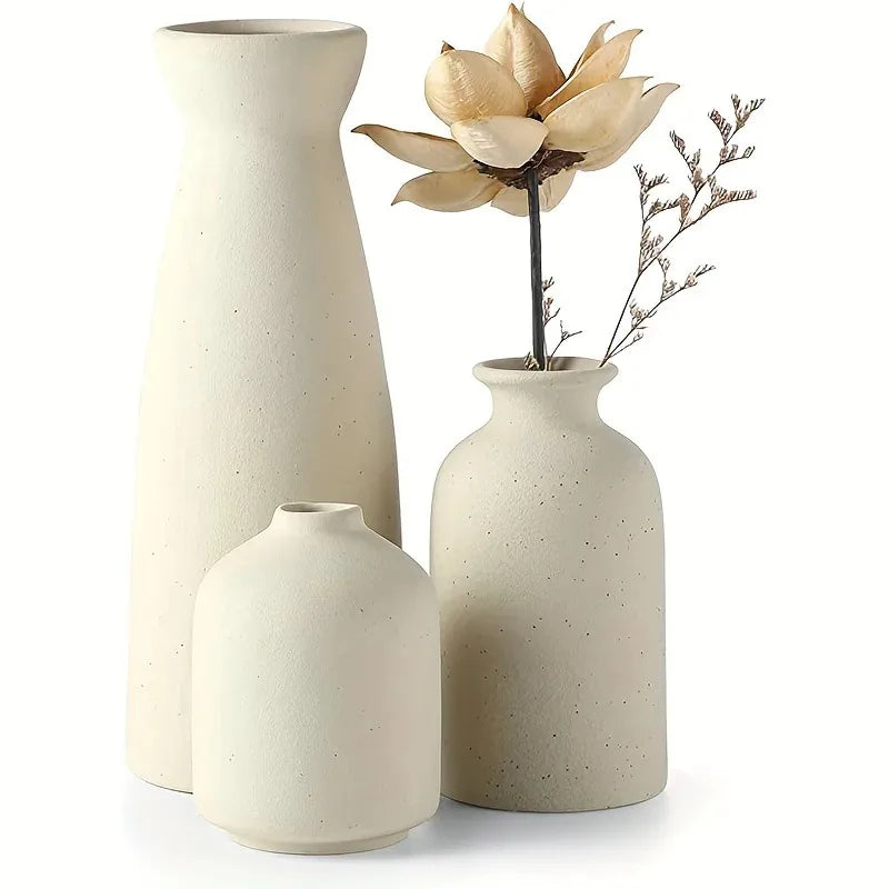 Set of 3 Ceramic Vases for Country Home Decor, Modern Farmhouse Decor, Living Room Decor, Bookshelf Decor, Table Decor Vases