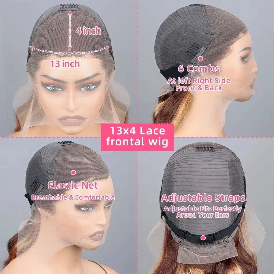 13x4 HD Highlight Ombre Bone Straight Wigs Human Hair P4/27 Blonde Ombre Lace Frontal Wig Colored Human Hair Wig For Women