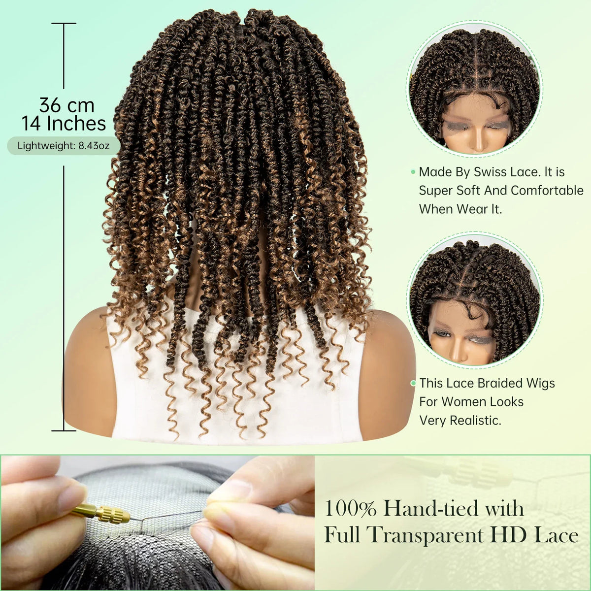 14Inch Full Lace Braided Wigs Synthetic Lace Frontal Twisted Braids Wigs with Baby Hair Knotless Box Braids Wig for Black Women