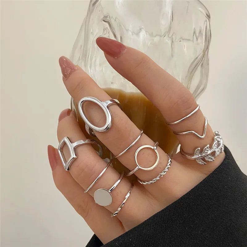 Silver Color Crystal Rings Set for Women, Cubic Zirconia Moon Arrow Flower Heart Finger Wedding Rings, Female Fashion Jewelry