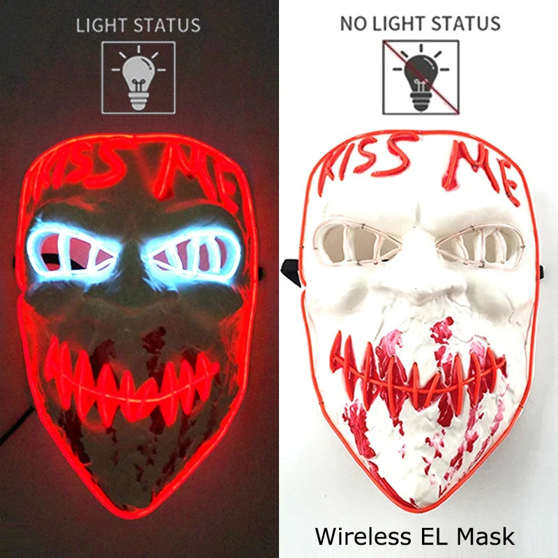 Wireless Halloween Neon LED Purge Mask Masque Masquerade Party Masks Light Grow in the Dark Horror Mask Glowing Masker