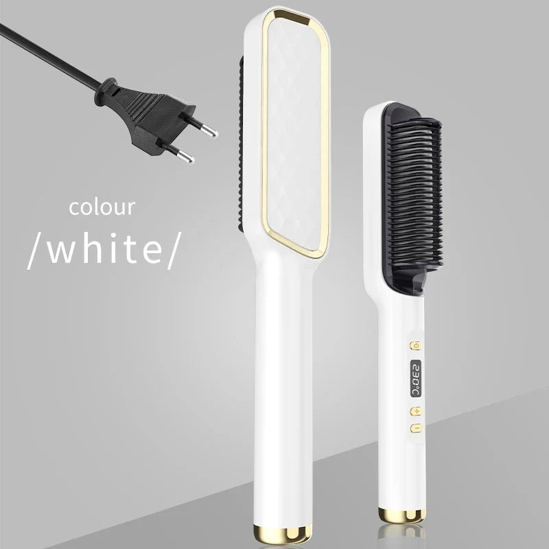 Hair Straightener Ceramic Hot Comb 2 in 1 Electric Straighten Hair Brush Negative Ion Fast Heating Styling Tool ﻿