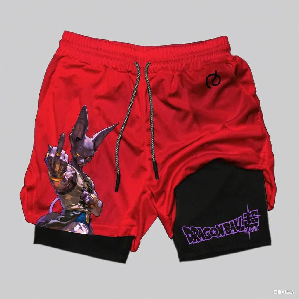 Dragon Ball Goku Anime Gym Shorts Men Double-layer 2-in-1 Sports Pants New Summer Japanese Cartoon Print Beach Pants Streetwear