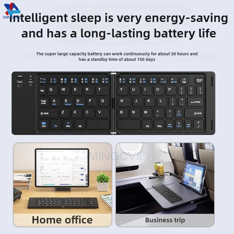 MINGCVIL Mini Foldable Wireless Keyboard Slim Portable Bluetooth Keyboard Rechargeable Folding Keyboard for IOS Windows Android