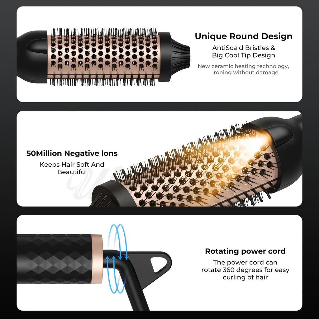 Hair Curler Thermal Brush Heating Curling Iron Brush Heated Round Brush 1.5 Inch Volumizing Brush Ceramic Hair Straightener Comb