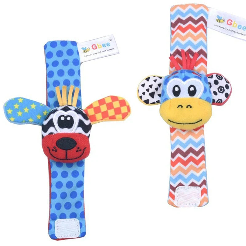 Baby Wrist Rattles Socks Newborn Animal Socks Infants Foot Finder Wrist Strap Baby Socks Sensory Toys Baby Toys 0-12 Months Gift