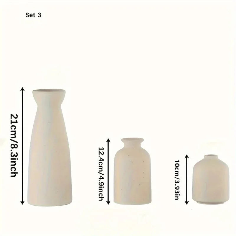 Set of 3 Ceramic Vases for Country Home Decor, Modern Farmhouse Decor, Living Room Decor, Bookshelf Decor, Table Decor Vases