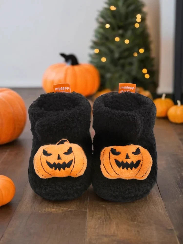 Halloween Pumpkin Baby Booties Stay On Slipper Winter Warm Soft Shoes Newborn Crib Sock Shoes