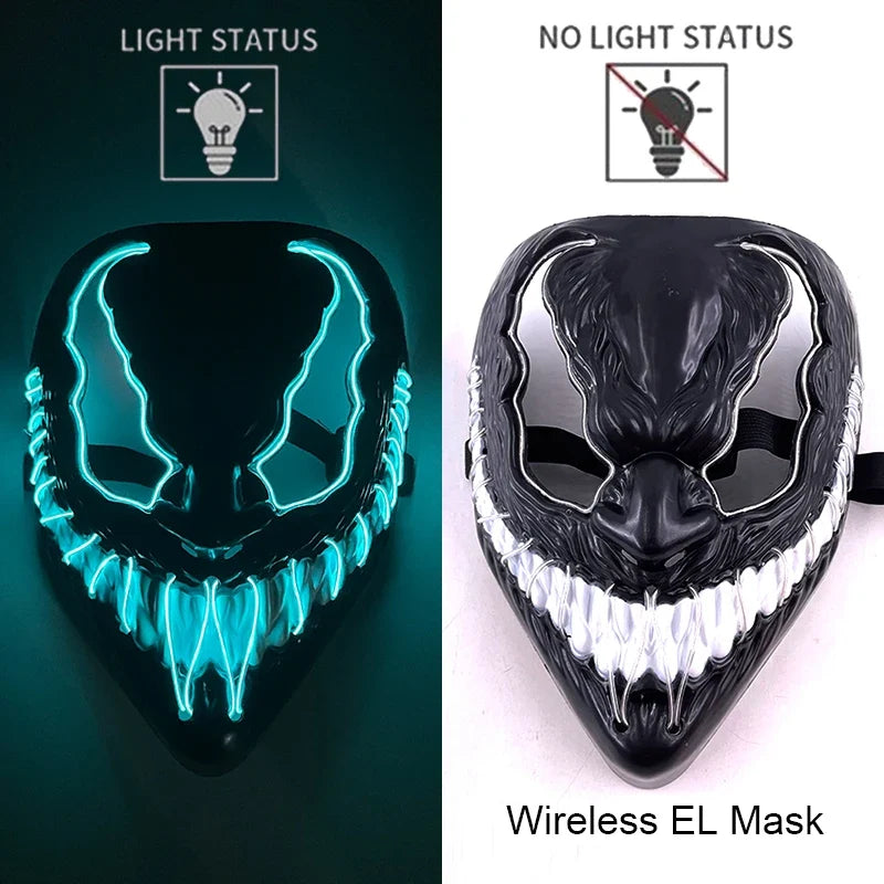 Wireless Neon LED Purge Mask Glow in The Dark Cosplay Horror Mask Halloween Masquerade Party Masks Glowing Funny Dress Up