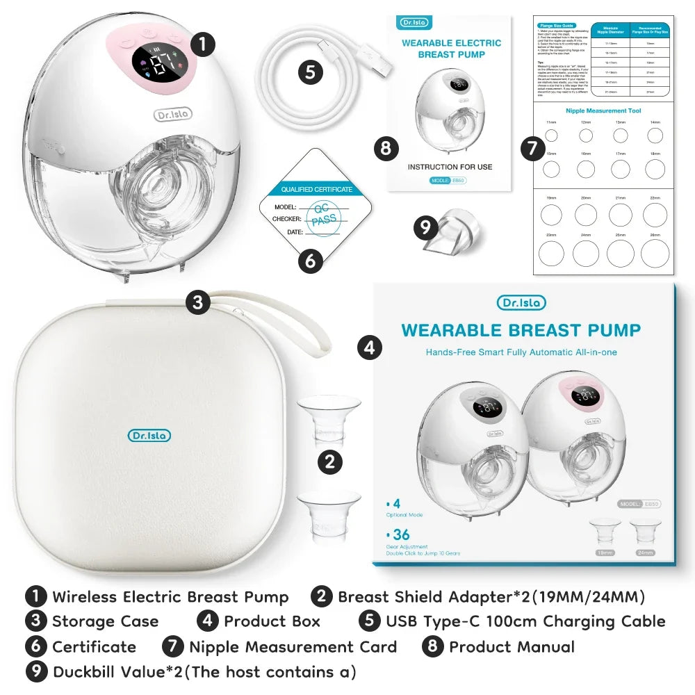 MAMIJOY Wearable Electric Breast Milk Extractor 4 Modes 36 Suction Levels Hands Free Breast Pumps Milk Collector with Travel Bag