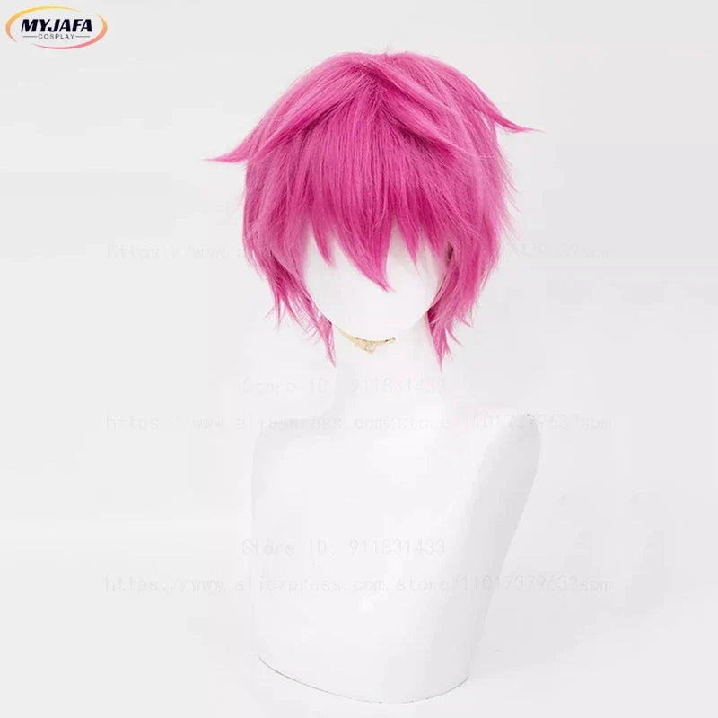 High Quality Saiki Kusuo Cosplay Wig Rose Pink Short Heat Resistant Synthetic Hair Anime Role Play Wigs + Wig Cap