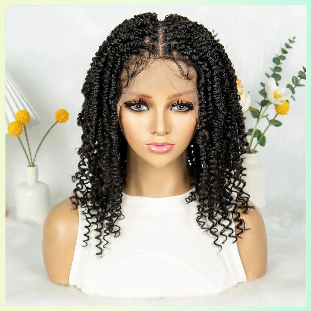 14Inch Full Lace Braided Wigs Synthetic Lace Frontal Twisted Braids Wigs with Baby Hair Knotless Box Braids Wig for Black Women