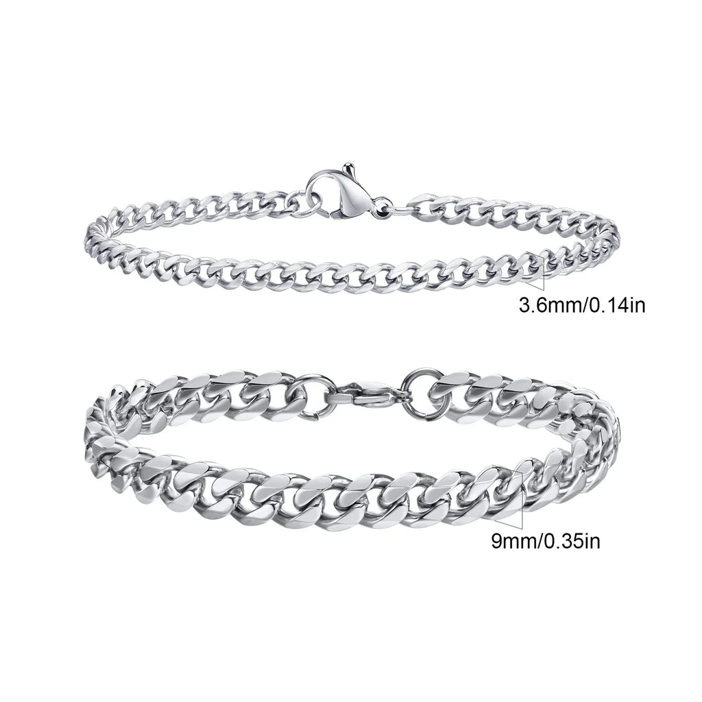 2pcs Men's Chain Bracelets,Stainless Steel Silver Gold Black Color Twist Rope Chain Wristband,Trendy Cuban Link Chains Gift