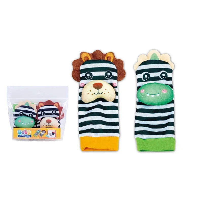 Baby Wrist Rattles Socks Newborn Animal Socks Infants Foot Finder Wrist Strap Baby Socks Sensory Toys Baby Toys 0-12 Months Gift