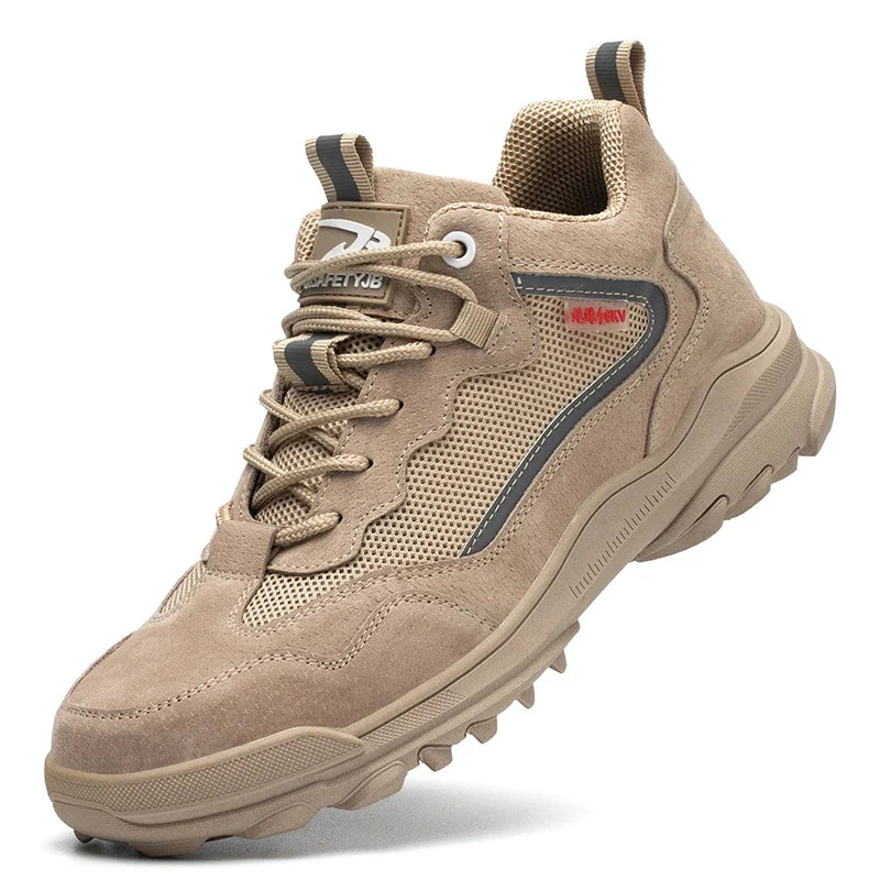 Reflective Strip Design Safety Work Shoes For Men Cow Suede Leather Indestructible Construction Boots Steel Toe Male Footwear
