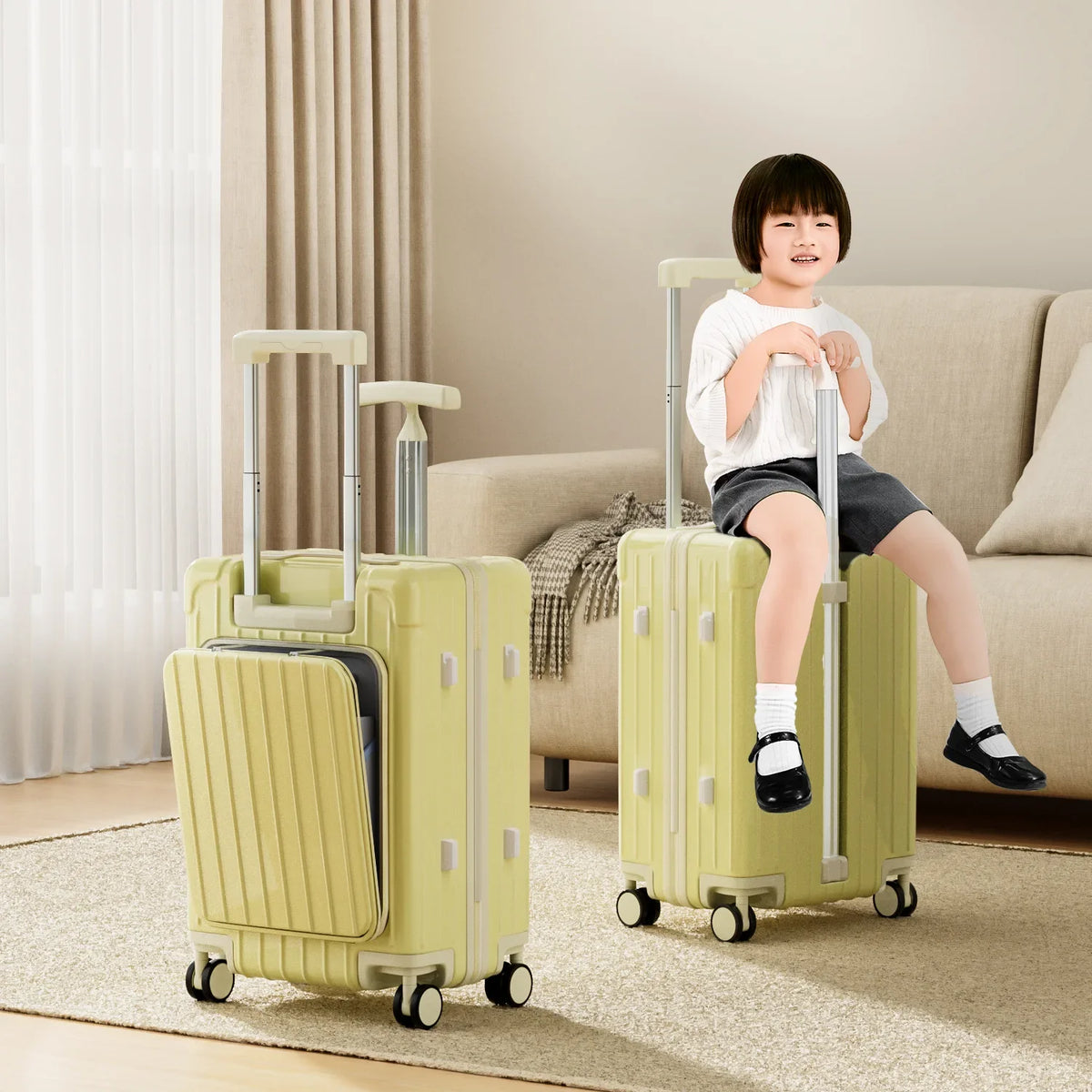20 Inch Baby Mother Cabin Suitcase Front Opening Boarding Case Children Sit and Ride Luggage 24"26" Trolley Case Laptop Luggage