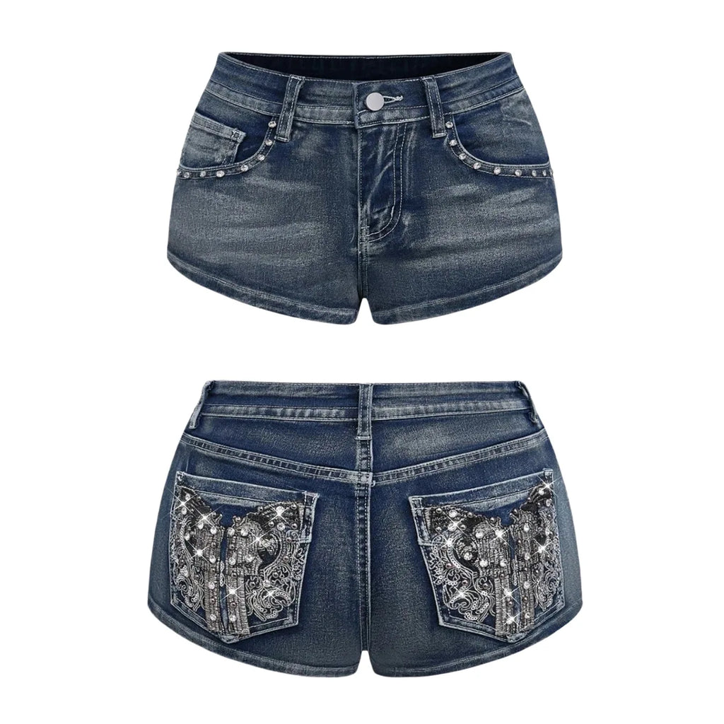 High Waist Distressed Denim Shorts Female Jeans Womens Jeans Shorts Vintage Y2K Punk Style Embroidered Hot Pants