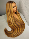 13x4 HD Highlight Ombre Bone Straight Wigs Human Hair P4/27 Blonde Ombre Lace Frontal Wig Colored Human Hair Wig For Women