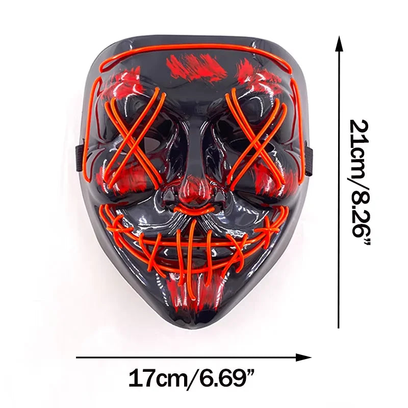 Wireless LED Neon Purge Mask & Fiber Optic Gloves, Scary Glow In Dark Mask for Halloween Carnival Cosplay Bar Birthday Party