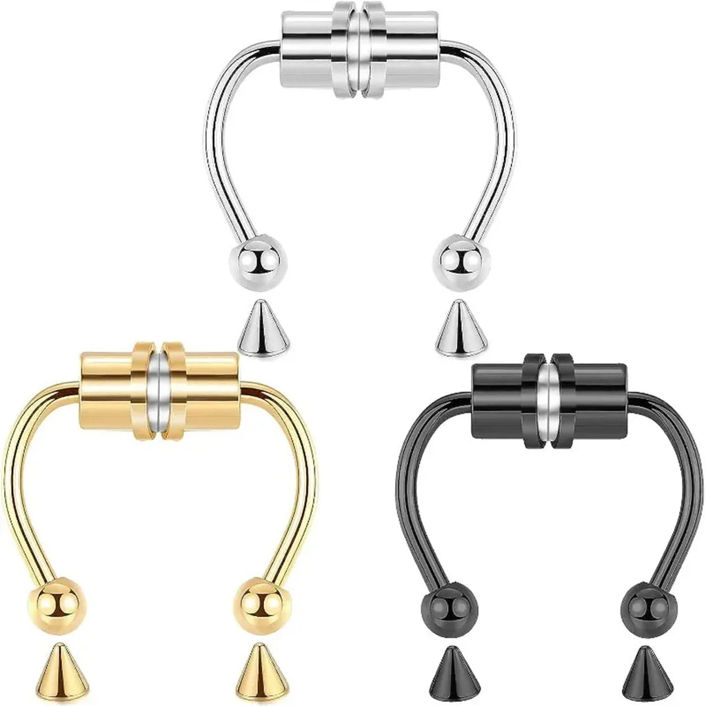 1/2/3/4/5Pcs Fake Magnetic Stainless Steel Nose Rings,Non Piercing Septum Rings Magnetic Nose Ring Clip On Nose Rings Jewelry