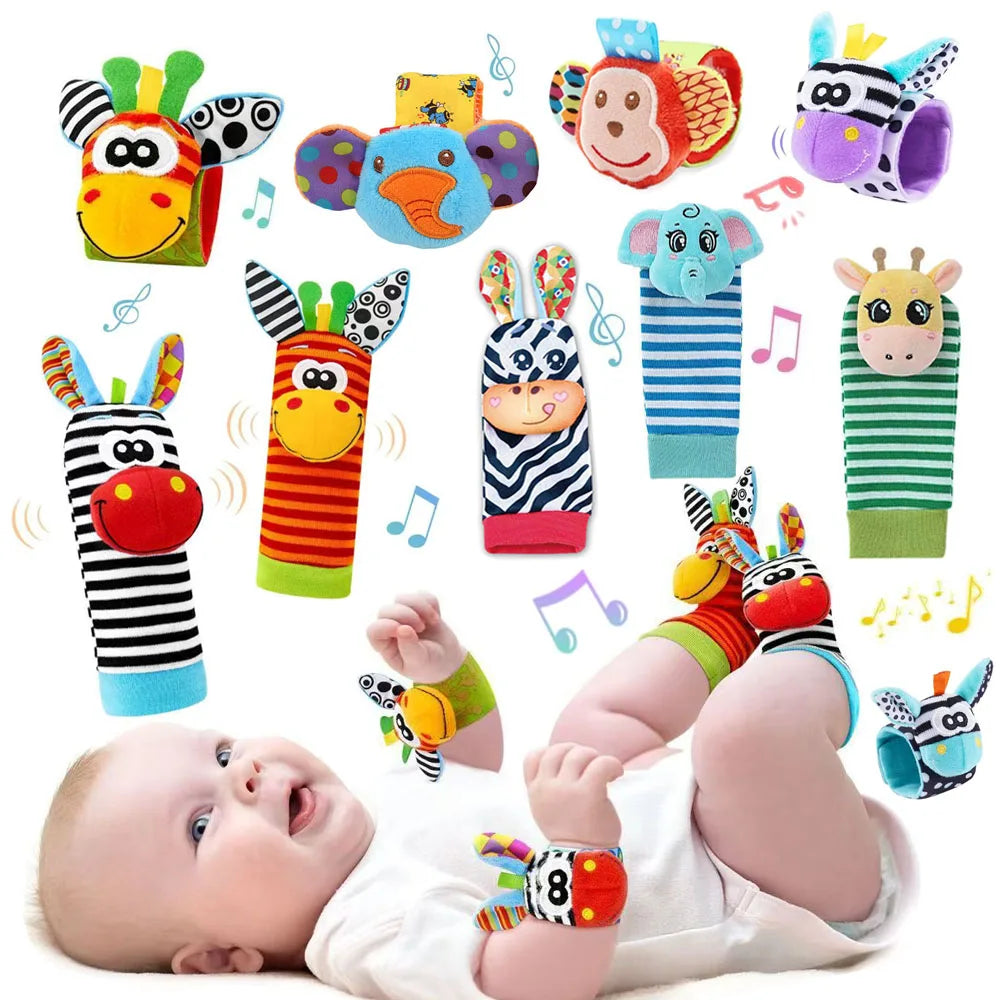 Baby Wrist Rattles Socks Newborn Animal Socks Infants Foot Finder Wrist Strap Baby Socks Sensory Toys Baby Toys 0-12 Months Gift