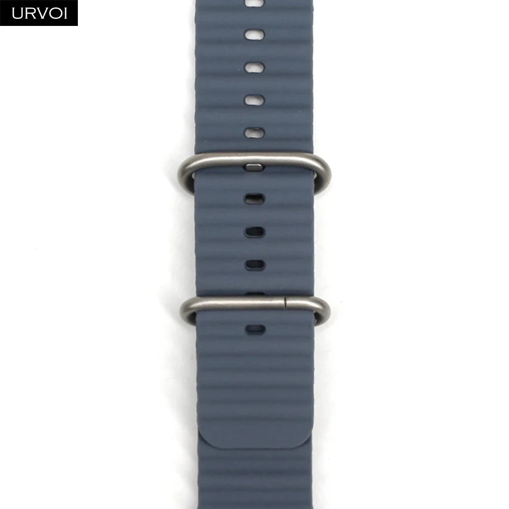 URVOI Ocean Band for Apple Watch Ultra 4 3 2 Strap Series 12 11 10 SE Sport Band for iWatch Silicone Wristband Black Buckle 49mm
