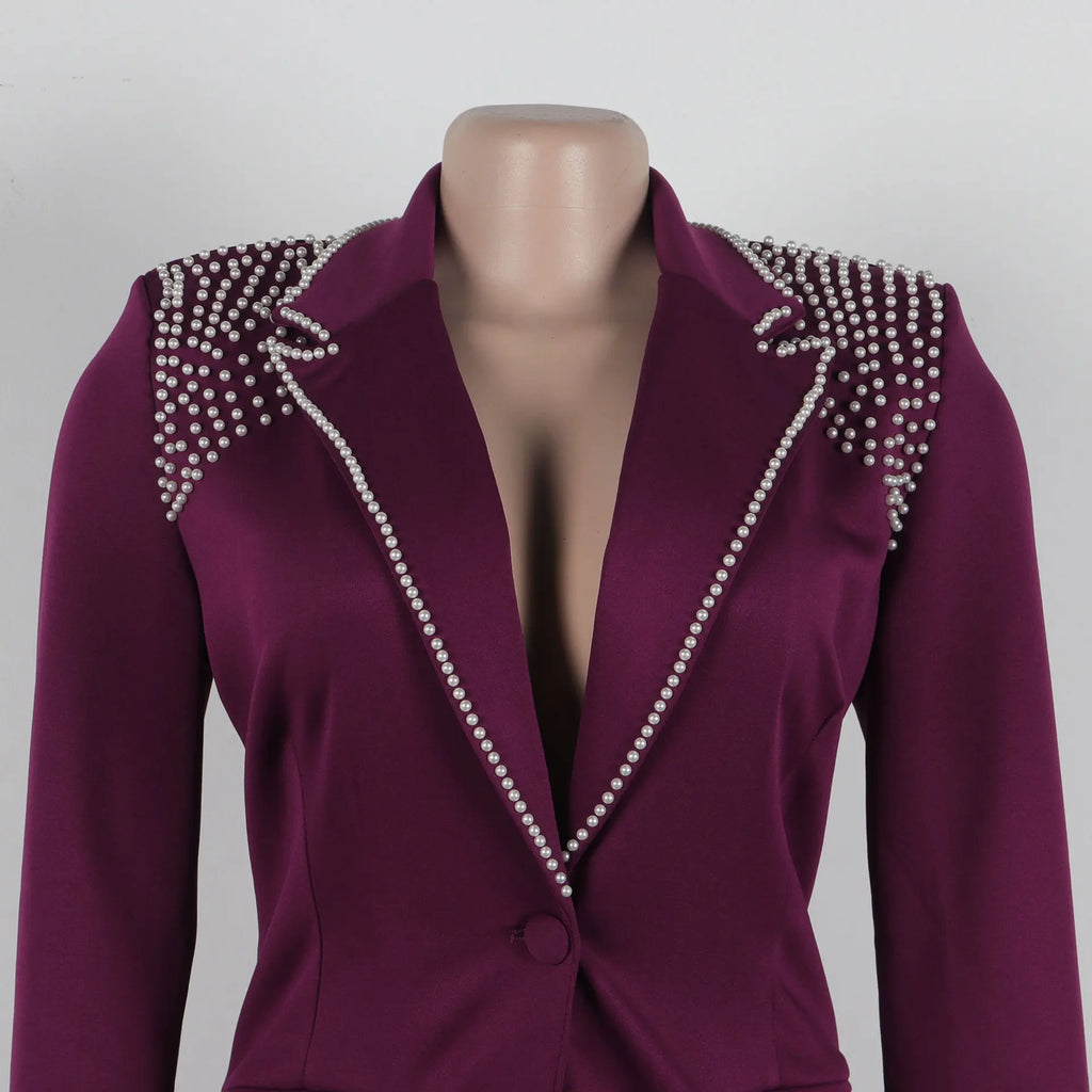 2 Pieces Women's Sets Autumn Winter Long Sleeve Pearl Blazers Suit Tops And Pants Suits Two Piece Set Tracksuit Outfit 2026