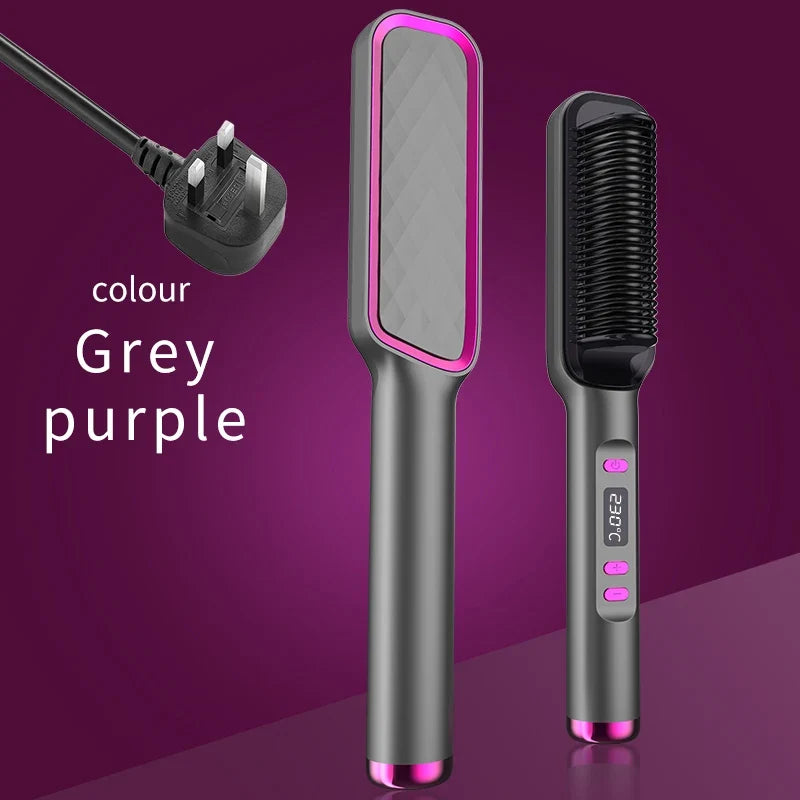 Hair Straightener Ceramic Hot Comb 2 in 1 Electric Straighten Hair Brush Negative Ion Fast Heating Styling Tool ﻿