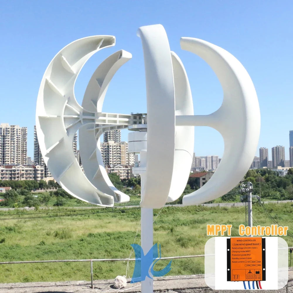 Home 10KW Vertical Wind Power Turbine 3KW 5KW 8KW 12V 24V 48V Lantern Shape Low Noise Roof Windmill With Hybrid MPPT Controller