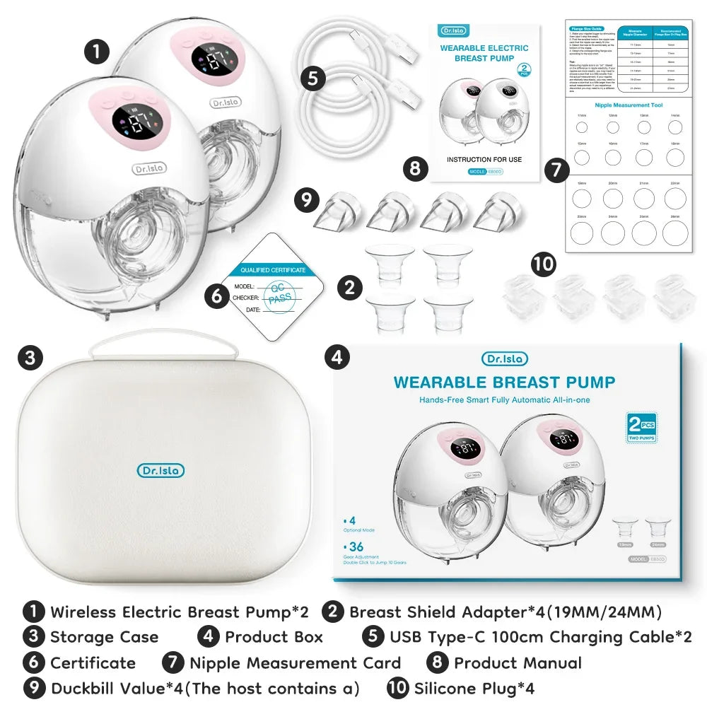 MAMIJOY 2PCS Wearable Electric Breast Pump 4 Modes 36Suction Levels Silent Leak-Proof Hands Free Breast Pumps Breastfeeding EB50