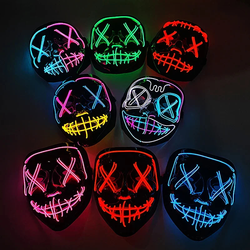 Wireless Neon LED Purge Mask Glow in The Dark Cosplay Horror Mask Halloween Masquerade Party Masks Glowing Funny Dress Up