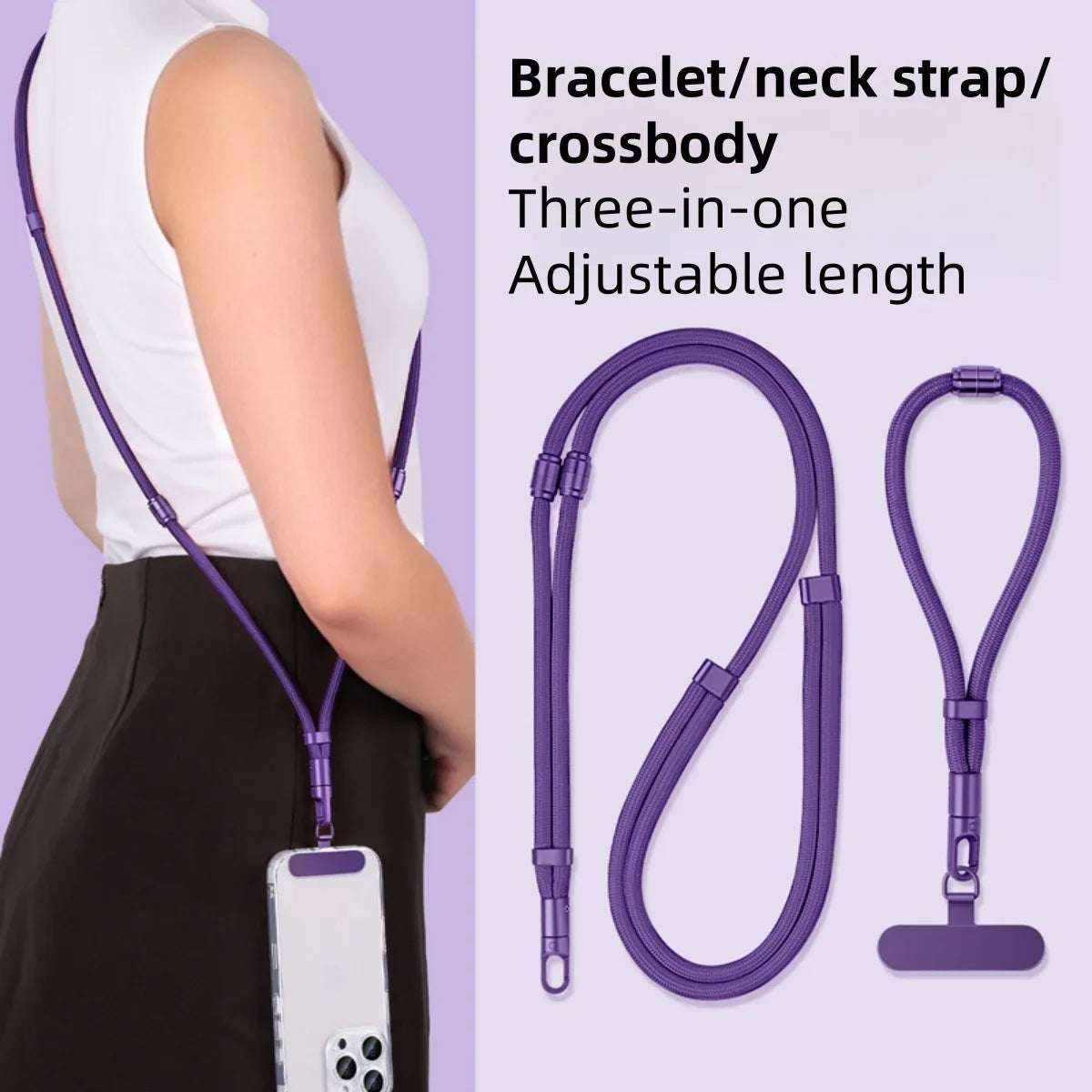 3-in-1 Switchable Mobile Phone Lanyard Adjustable Length Universal Mobile Phone Case Strap