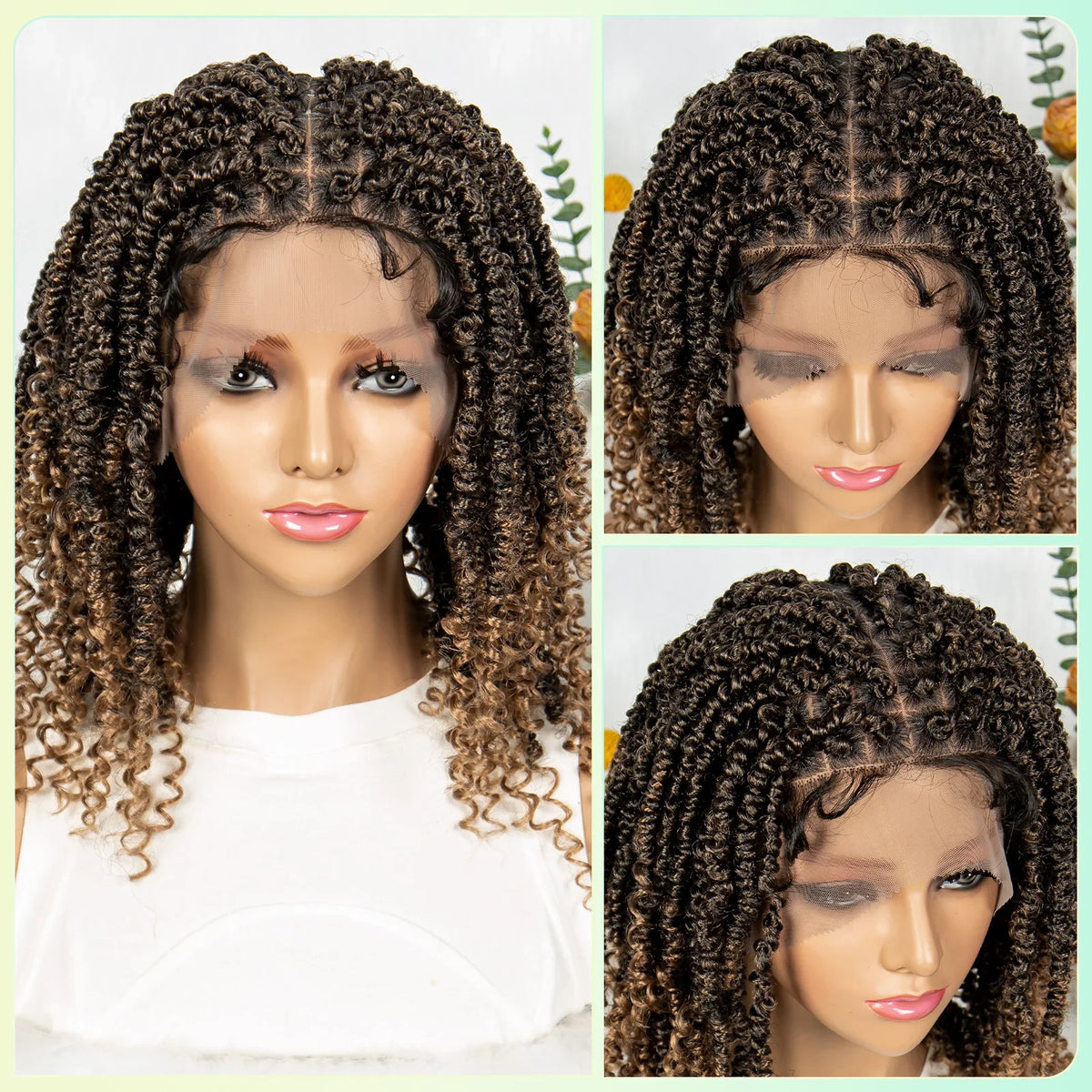 14Inch Full Lace Braided Wigs Synthetic Lace Frontal Twisted Braids Wigs with Baby Hair Knotless Box Braids Wig for Black Women