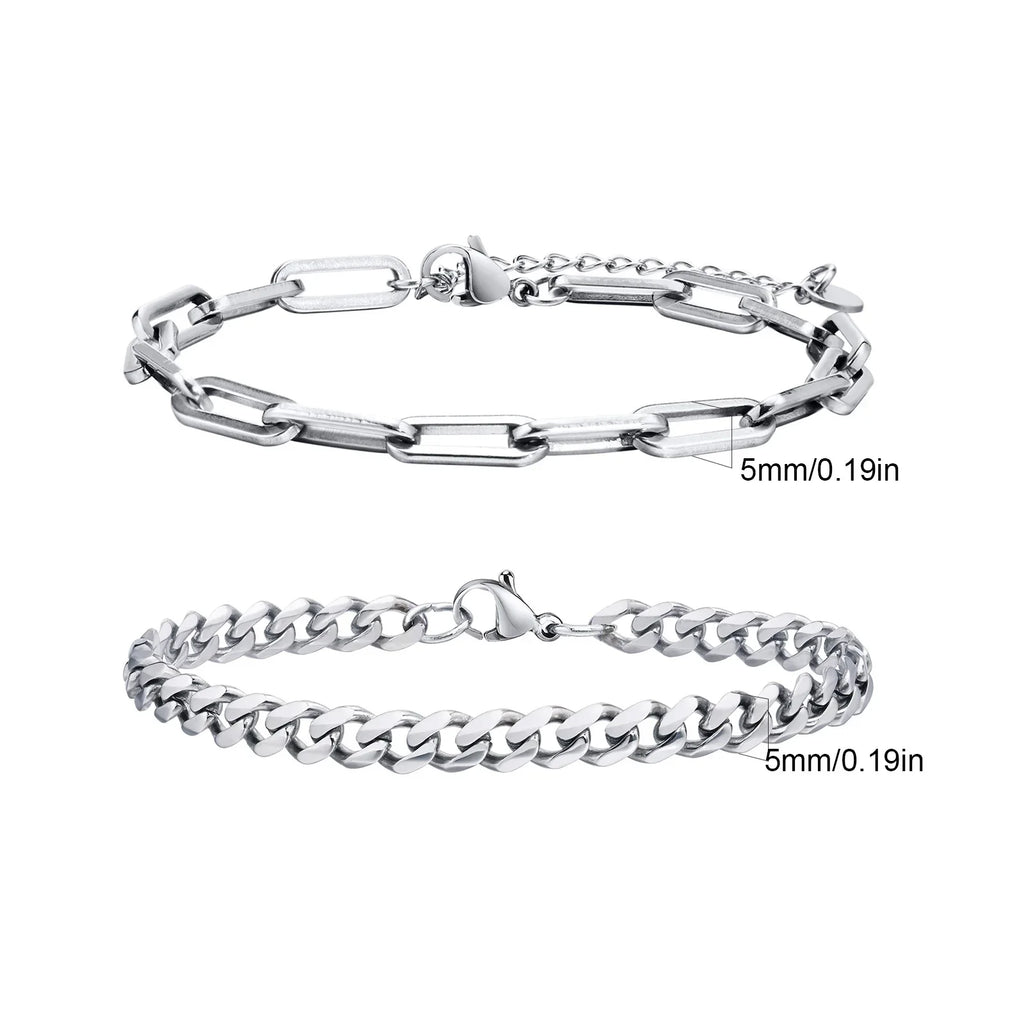 2pcs Men's Chain Bracelets,Stainless Steel Silver Gold Black Color Twist Rope Chain Wristband,Trendy Cuban Link Chains Gift