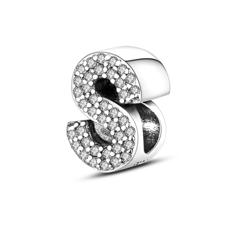 Fit Original Bangle Bracelet DIY A-Z Alphabet Charms Bead 925 Sterling Silver CZ Zircon LOVE Letter Dangle Pendant Jewelry Gift