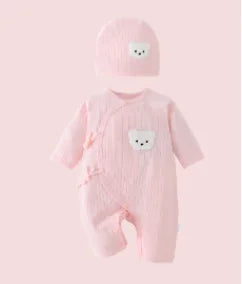 All Seasons Cute Infant Newborn Baby Romper Baby Boy Girl Cartoon Bear Cotton Jumpsuit with Hat