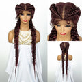 1B/30 Dark Brown Synthetic Lace Frontal Dutch Box Braided Wigs for Black Women Fishtail Braids Wigs with Baby Hair Cornrow Wigs