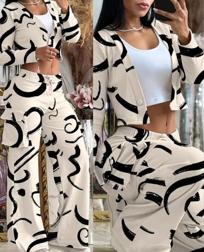 Women's Casual Two Piece Sets Spring Autumn Fashion Cardigan Long Sleeve Short Top Big Pocket Cargo Pants Sets 2024 Outifits