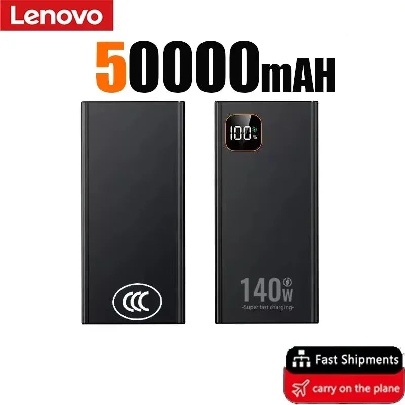 Lenovo 500000mAh CCC Power Bank Portable Large Capacity 140W Super Fast Charging Battery Charger for Xiaomi iPhone 2027NEW