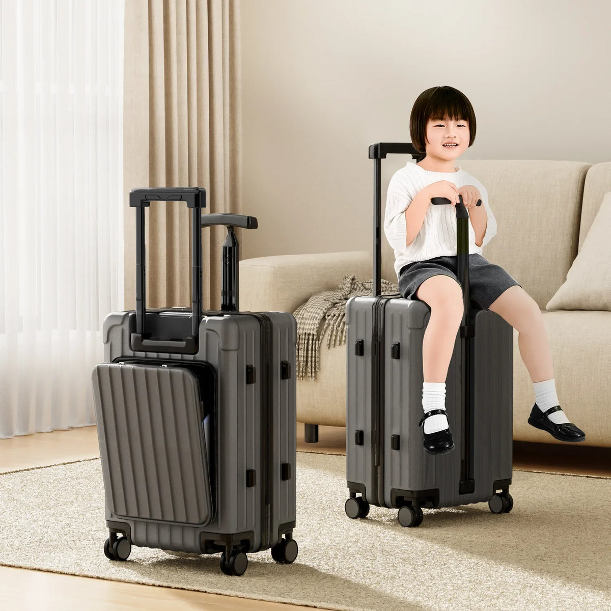 20 Inch Baby Mother Cabin Suitcase Front Opening Boarding Case Children Sit and Ride Luggage 24"26" Trolley Case Laptop Luggage