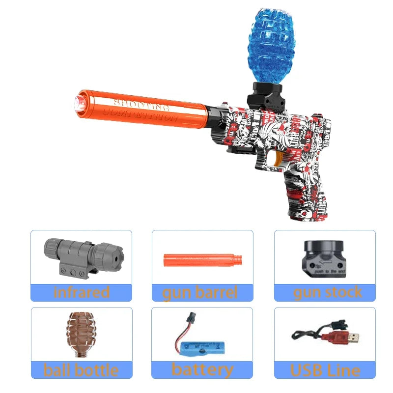 Kids Outdoor Toy Electric Blaster Gun Shooting Bullet Pistols Summer Play Water Shooting Interactive Party Game Children Adult