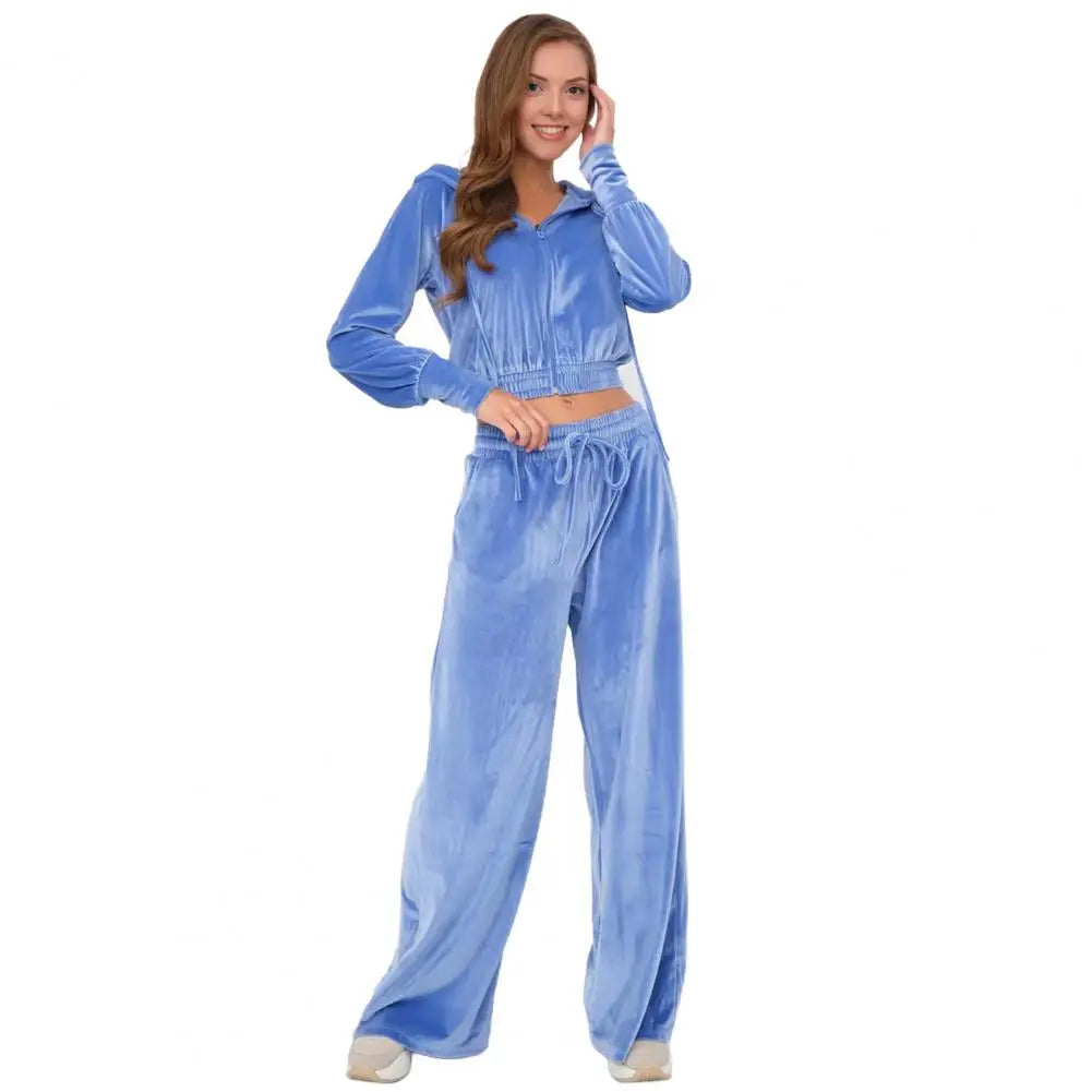 Womens 2 Piece Velour Tracksuit Soft Velvet Hoodies Outfits Athletic Zip Up Jacket And Wide Leg Pants Sweatsuit Set