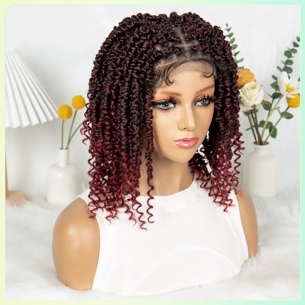 14Inch Full Lace Braided Wigs Synthetic Lace Frontal Twisted Braids Wigs with Baby Hair Knotless Box Braids Wig for Black Women