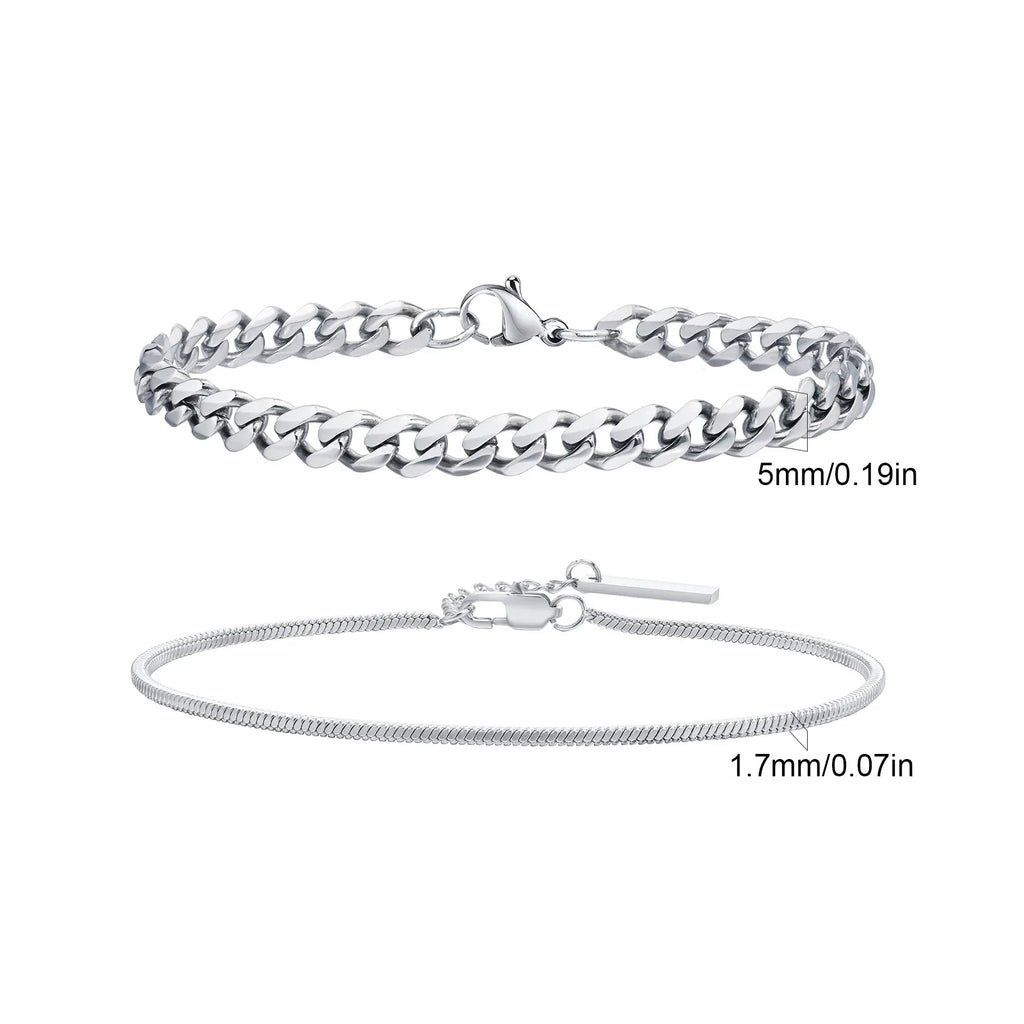 2pcs Men's Chain Bracelets,Stainless Steel Silver Gold Black Color Twist Rope Chain Wristband,Trendy Cuban Link Chains Gift