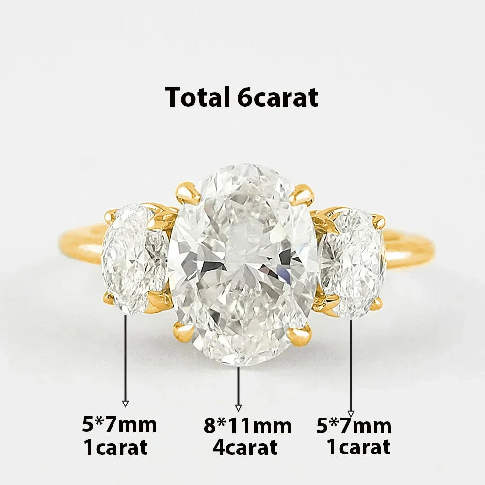 3/6cttw Real Moissanite Engagement Ring with Certificate 3-Stone Oval Cut Diamond Wedding Ring for Women 925 Silver Fine Jewelry