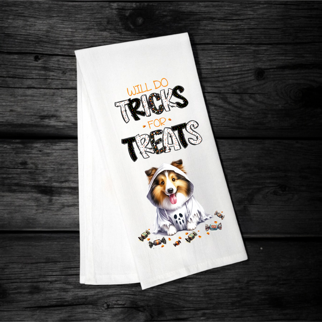 "Will Do Tricks for Treats" Halloween Towel with your Fav Dog Breed