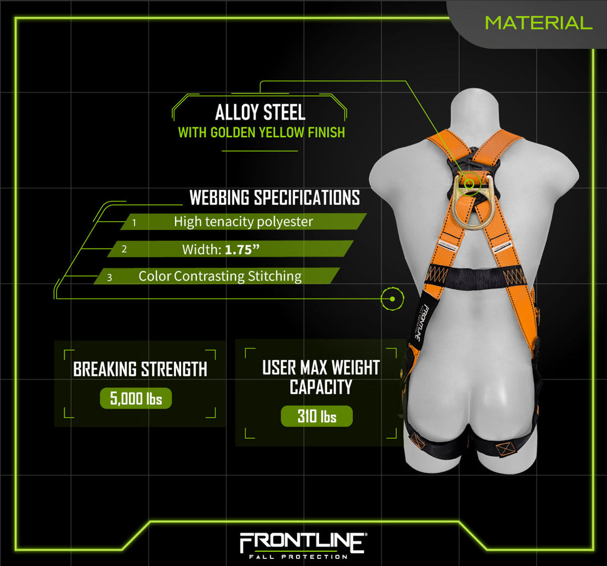 Frontline 100VTB Combat Economy Series Full Body Harness with Tongue Buckle Legs (Uni) Universal
