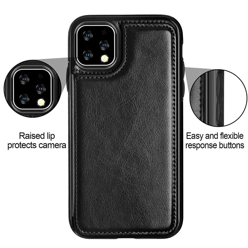 Leather Wallet Case for iPhone - Flip Cover with Card Slots & Kickstand